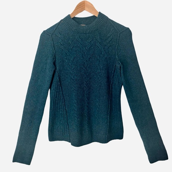 FREE PEOPLE Teal Blue Cable Knit Sweater Mock Neck Wool Blend Soft Size S - Picture 4 of 16